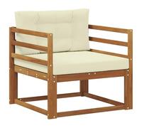 Teenpull Canapé modulable extérieur en Bois d'acacia Massif Naturel avec Coussins crème, élément Central 79x83x73 cm, Dossier à Lattes, accoudoirs, Chaise Longue, Pouf