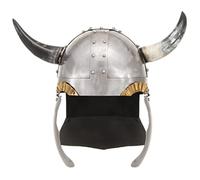 Teenpull Casque de Viking argenté en Acier Calibre 18 avec Cornes Ajustables pour GN Cosplay Reconstitution Historique décoration Murale panoplie médiévale