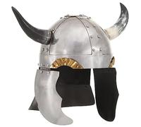 Teenpull Casque de viking Fantasy LARP argenté en acier calibre 18 avec cornes 45 x 22 x 36 cm pour cosplay, réenactment, décoration médiévale et théâtre