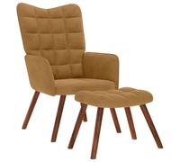 Teenpull Chaise de Relaxation Marron en Velours avec Tabouret, Fauteuil Lounge Confortable pour Salon et Chambre, Chaise d'appoint avec accoudoirs, Structure Bois et métal Stable
