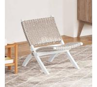 Teenpull Chaise de Relaxation rotin kubu Naturel et Bois d'acajou Massif 60x77x70 cm Chaise d'appoint Confortable pour Salon Chambre Lecture détente