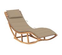 Teenpull Chaise longue à bascule en teck massif, 60 x 180 x 73 cm, avec coussin beige, pour jardin, terrasse, piscine, balançoire relaxante
