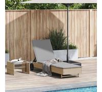 Teenpull Chaise longue avec roulettes et coussin, en polyrotin, beige, 200 x 55 cm, dossier réglable, résistant aux UV, imperméable, pour jardin, terrasse, piscine