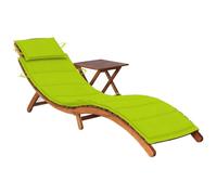 Teenpull Chaise longue avec table et coussin, en bois massif d'acacia, pliable, pour jardin, terrasse, piscine, vert clair, 184 x 55 x 64 cm, chaise longue confortable pour l'extérieur