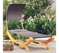 Teenpull Chaise longue avec toit en bois massif - 100 x 200 x 126 cm - Anthracite - Chaise longue de jardin - Coussin d'extérieur - Protection solaire - Pour terrasse, balcon, détente et bien-être