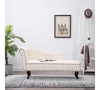 Teenpull Chaise Longue Chesterfield Blanc Crème en Similicuir, Accoudoir Gauche, Rembourrée Confortable, Pieds en Bois Massif, Idéale Salon, Chambre, Coin Lecture