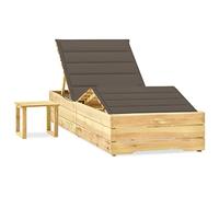 Teenpull Chaise Longue de Jardin en Bois de pin imprégné avec Coussin Taupe et Table intégrée, Dossier et Repose-Pied réglables, Chaise Lounge Outdoor pour Patio, Plage, Piscine, Confort zéro gravité