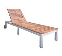 Teenpull Chaise Longue en Bois d'acacia Solide avec Cadre métal, Dossier réglable, roulettes intégrées pour Jardin, Patio ou Plage, Chaise Lounge Outdoor Confortable et résistante aux intempéries