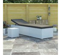 Teenpull Chaise Longue en résine tressée Blanche avec Coussin épais, Table à thé, Cadre Acier Enduit de Poudre, Chaise Lounge Outdoor réglable pour Piscine, terrasse, Plage, Patio et détente