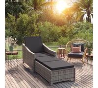 Teenpull Chaise Longue en résine tressée Gris avec Coussin Gris foncé, Dossier réglable, accoudoirs coulissants, 201 x 68 x 73 cm, Chaise Lounge Outdoor pour Patio Piscine Jardin
