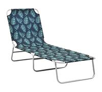 Teenpull Chaise longue pliante en acier et tissu - Motif feuilles - 189 x 58 x 27 cm - Chaise longue de jardin pliable pour extérieur, plage, piscine, dossier réglable, charge maximale : 110 kg