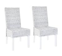 Teenpull Chaises à Manger Lot de 2 en rotin kubu Naturel et Bois d'acajou Marron Clair Blanc délavé 46x61x93 cm Confortables et Solides pour Salle à Manger et Cuisine Moderne