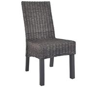 Teenpull Chaises à Manger Lot de 2 Marron rotin kubu et Bois d'acajou Design Moderne Confortables pour Cuisine et Salle à Manger avec Dossier Haut et Finition Gris délavé
