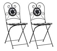 Teenpull Chaises de Bistro Pliables Noir et Blanc avec Dessus céramique Lot de 2 pour Jardin Balcon Patio Design mosaïque Stable et Facile à Nettoyer Cadre en Fer Robuste