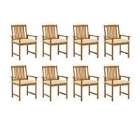 Teenpull Chaises de Jardin en Bois d'acacia Massif avec Coussins Blanc cassé Lot de 8, résistantes aux intempéries, Confortables pour extérieur terrasse Patio Conversation