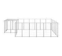 Teenpull Chenil pour chien en acier argenté 8,47 m² avec toit en polyéthylène résistant aux intempéries, verrouillable, robuste, sûr pour le jardin, l'extérieur, parc pour chiot