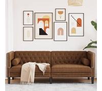 Teenpull Chesterfield Canapé 3 places en cuir synthétique marron aspect daim 194 cm de large Meuble de salon robuste avec traversin, canapé durable pour des heures de détente