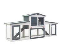 Teenpull Clapier Large d'extérieur en Bois de Sapin Gris et Blanc 201x45x85 cm avec Toit en Asphalte, Porte verrouillable, Rampe antidérapante, Espace Confortable pour Lapin, cobaye