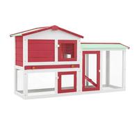 Teenpull Clapier Large d'extérieur en Bois de Sapin Rouge et Blanc 145x45x84 cm, Cage sécurisée pour Lapin et rongeurs avec Toit Asphalte, Plateau Amovible, Porte verrouillable