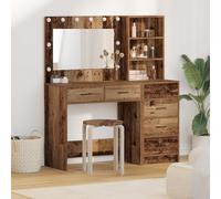 Teenpull Coiffeuse 2 pièces effet bois vieilli avec lumières LED pour maquillage, style rustique, miroir intégré et grand espace de rangement, idéal pour la chambre à coucher
