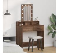 Teenpull Coiffeuse avec lumières LED, chêne marron, 79 x 41 x 140 cm, avec miroir, grand espace de rangement, pour chambre à coucher, bois de chêne massif, design moderne