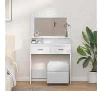 Teenpull Coiffeuse avec lumières LED intégrées, 79 x 41 x 135 cm, blanche élégante, avec miroir, deux tiroirs et trois compartiments pour cosmétiques dans la chambre à coucher