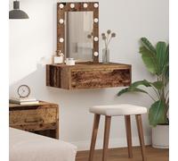 Teenpull Coiffeuse murale avec éclairage LED, miroir, aspect bois vieilli, mat, 60 x 40 x 70 cm, pour chambre à coucher, salle de bain