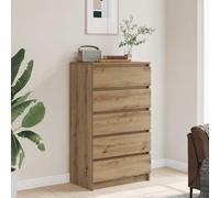 Teenpull Commode chêne Artisanal en Bois d'ingénierie 60x36x103 cm avec 5 tiroirs Grande capacité Rangement Salon Salle à Manger Buffet Table avec Espace Pratique
