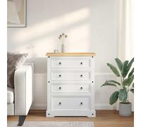 Teenpull Corona Coffre de rangement en pin massif Blanc 92 x 48 x 114 cm avec 4 tiroirs, cadre en bois, coffre de rangement pour salon, chambre à coucher, couloir