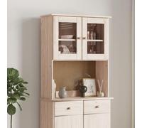 Teenpull Dessus de Commode Alta en Bois Massif de pin Non traité 77x30x92 cm avec Porte vitrée, Boutons en Bois, Buffet Cabinet pour Rangement, Cuisine, Salle à Manger, Espace organisé