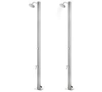 Teenpull Douche de jardin en acier inoxydable avec plaque de base en WPC marron de 220 cm de hauteur, accessoires de piscine pour piscine de jardin et piscine, avec robinet de lavage des pieds
