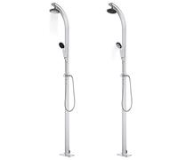 Teenpull Douche de jardin en aluminium avec plaque de base en WPC marron de 220 cm de haut avec douchette et douche de tête pour accessoires de piscine et nettoyage de piscine de jardin en extérieur