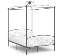 Teenpull Élégant cadre de lit à baldaquin en métal gris 140 x 200 cm, cadre de lit robuste avec base de plate-forme stable pour meubles de chambre modernes, crée de l'intimité et un style unique