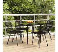 Teenpull Ensemble à Manger de Jardin 5 pcs Noir en résine tressée avec Cadre Acier et Table Verre trempé 80x80 cm, 4 chaises Confortables, mobilier extérieur Durable pour terrasse et Patio