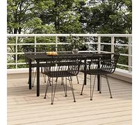 Teenpull Ensemble à Manger de Jardin 5 pcs Noir résine tressée Durable avec Table en Verre trempé 160x80x74 cm et 4 chaises Confortables en Acier pour mobilier extérieur Patio Set
