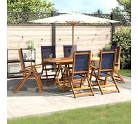 Teenpull Ensemble à Manger de Jardin 7 pièces Bois d'acacia Massif Finition Huile, chaises textilène réglables, Table 160x85 cm avec Trou Parasol pour mobilier extérieur Patio