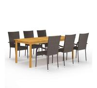 Teenpull Ensemble à Manger de Jardin 7 pièces Marron Bois d'acacia Massif 200x100 cm chaises en résine tressée Acier Enduit de Poudre mobilier extérieur Patio Durable Confortable