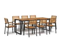 Teenpull Ensemble à Manger de Jardin 9 pcs Bois d'acacia Massif et métal Enduit de Poudre Table 200x90x75 cm 8 chaises Confortables mobilier extérieur Patio Durable