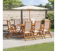 Teenpull Ensemble à Manger de Jardin 9 pièces Bois d'acacia Massif Finition à l'huile 160x85x75 cm chaises textilène Pliables inclinables pour mobilier extérieur Patio terrasse Repas Convivial