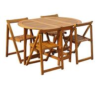 Teenpull Ensemble à Manger d'extérieur Pliable 5 pièces en Bois d'acacia Solide avec Table à abattant 130x90 cm et 4 chaises Pliantes pour Patio Balcon Jardin résistant aux intempéries