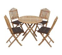 Teenpull Ensemble à Manger d'extérieur Pliable Bambou 5 pièces avec Coussins Taupe résistant à l'eau pour Patio Jardin Confortable et Facile à Ranger