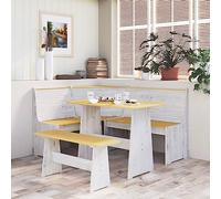 Teenpull Ensemble à Manger Reine 3 pièces Bois pin Massif Marron Miel Blanc avec Banc d'angle modulable Table 100x60x73 cm pour Cuisine Salle à Manger Repas conviviaux