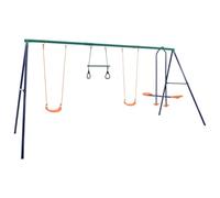 Teenpull Ensemble balançoire portique en Acier 4 Places avec sièges nacelle, Anneaux Gymnastique, Corde et Fixation sécurisée pour Aire de Jeu extérieur Jardin Enfant