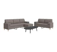 Teenpull Ensemble canapé 3 pièces avec Repose-Pied Taupe et Coussins décoratifs, Tissu Polyester Durable et Cadre métal Robuste, canapé 2 et 3 Places