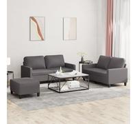Teenpull Ensemble canapé 3 pièces Gris en Similicuir avec 2 canapés 2 Places et Repose-Pied, mobilier de Salon Confortable avec Coussins, Structure Robuste et Design Moderne pour séjour