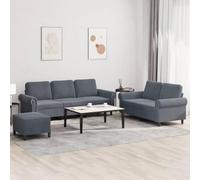 Teenpull Ensemble canapé 3 pièces Gris foncé Velours avec Coussins, canapé 2 Places, canapé 3 Places et Repose-Pied Compact pour Salon, mobilier Confortable et Durable