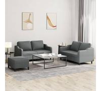 Teenpull Ensemble canapé 3 pièces Tissu Gris foncé avec Coussins, 2 canapés 2 Places 120-140 cm, Pouf Compact, mobilier Salon Confortable pour détente et Conversation