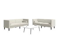 Teenpull Ensemble canapé Chesterfield 2 pièces Velours crème 2 et 3 Places avec traversins 4 Coussins mobilier Salon Confortable Durable pour séjour Design élégant