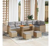 Teenpull Ensemble canapé de Jardin 10 pcs Beige polyrotin avec Table et poufs, mobilier extérieur modulable pour terrasse et Patio, fauteuils Confortables résistants aux intempéries