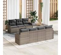 Teenpull Ensemble canapé de Jardin Gris en polyrotin 55 x 55 x 37 cm avec Cadre Acier, Set modulable 8 sièges et Table, mobilier extérieur Confortable et résistant aux UV pour terrasse Patio